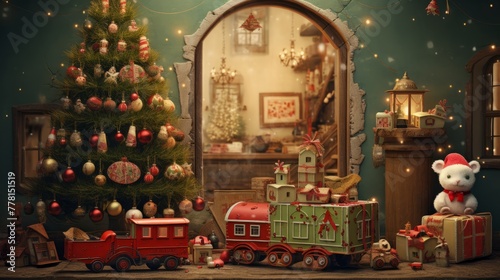 Whimsical holiday composition capturing the adorable charm of christmas. © Cloudyew