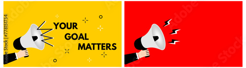 Male hand holding megaphone Loudspeaker. Banner for business, marketing and advertising. Vector illustration.