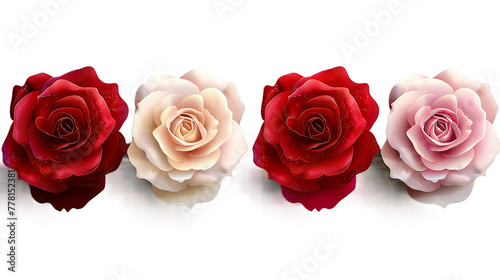 Hybrid tea rose digital art 3D illustration  isolated on transparent background. Elegant floral design with vibrant colors  perfect for modern botanical decorations. Top view flat lay showcasing beaut