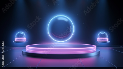 Floating 3d podium with glowing orbs