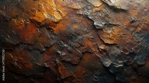 a close up of a rock wall with yellow and black paint on the top and bottom of the rock and the bottom of the wall.