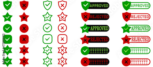 Approved and rejected set. Approved or Certified icon. Green approval sign vector with check mark. Vector illustration © Mubashir