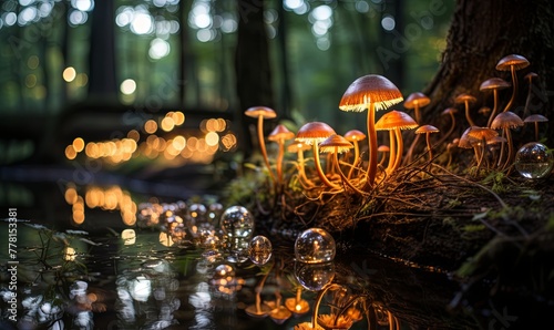Group of Mushrooms on Forest Floor
