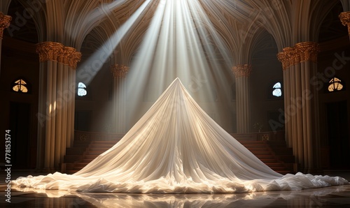 Wedding Dress Draped in Cathedral photo