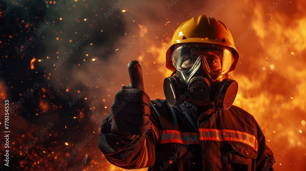 Firefighter Gestures Triumph Amidst Explosive Blaze Firefighter Gestures Triumph Amidst Explosive Blaze
