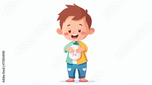 Vector illustration baby boy cartoon hugging milk bot