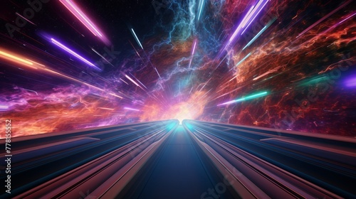 A 3d rendering of a colorful hyper space journey