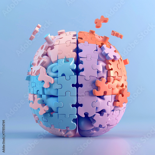 Human Brain Puzzle Piece Connected to Global Sphere
