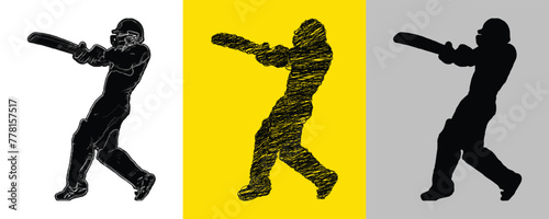 Cricket Player Fast Batting Position silhouette Vector Illustration Abstract Editable image photo