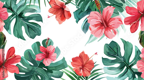 Watercolor seamless pattern with tropical flowers. Be