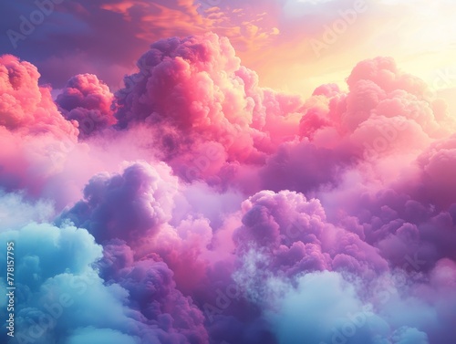 The gentle mix and blend of rainbow-colored powder, captured in a moment of harmonious cloud formation Magical.