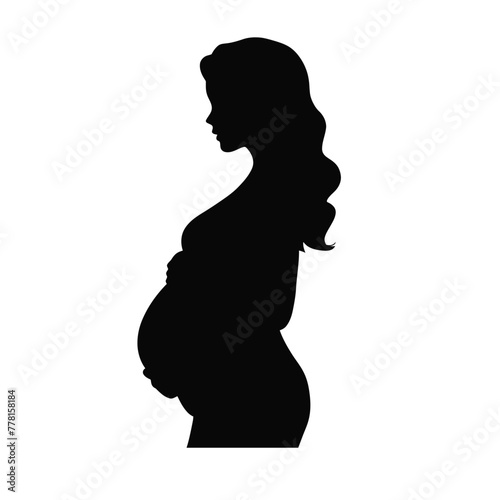 Pregnant woman silhouette. Black and white vector illustration.