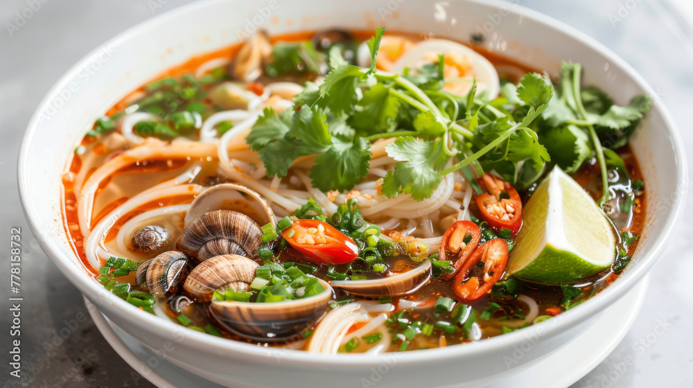Traditional vietnamese spicy seafood noodle soup Traditional vietnamese spicy seafood noodle soup