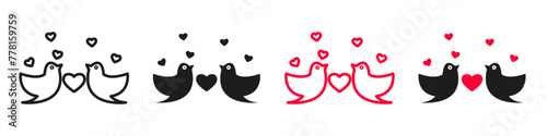 Icon of Love Birds Kissing for Valentines Day Romantic Symbolism