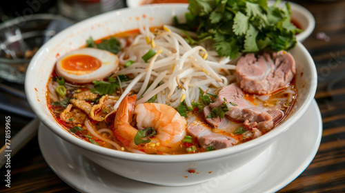 Delectable vietnamese pho with shrimp and pork