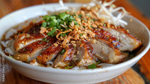 Traditional vietnamese pho with grilled chicken