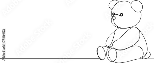 continuous single line drawing of teddy bear, line art vector illustration
