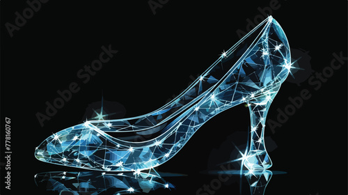 A crystal or glass slipper or high heel shoe on a blac photo