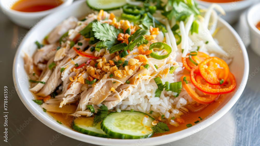 Delicious vietnamese chicken rice plate
