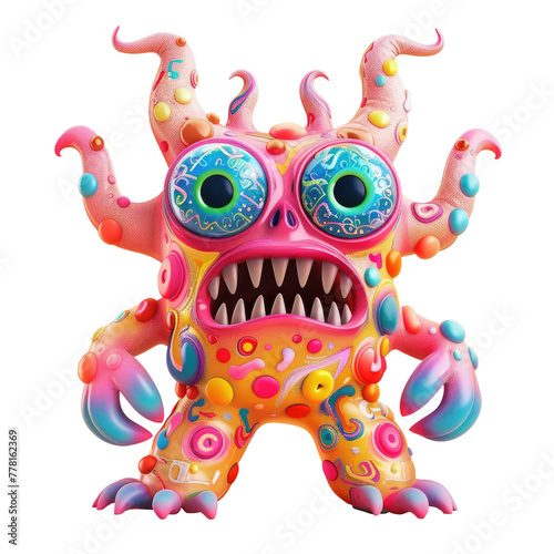 Colorful monster with big eyes and swirling mouth © TheWaterMeloonProjec