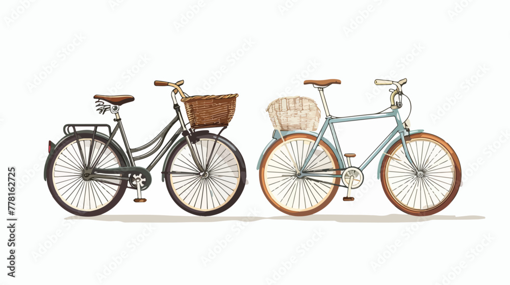 Antique bicycle with basket and racing bike Flat vector