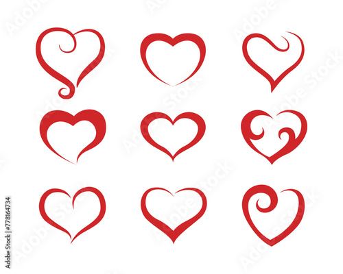 Set of red hearts on white background  Heart doodles style  Isolated heart  Romance and love vector illustration 