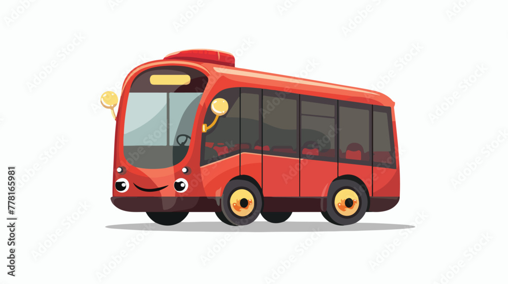 Cartoon red bus mascot character flat vector isolated