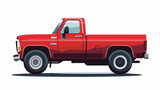 Cartoon red pickup truck mascot flat vector isolated on
