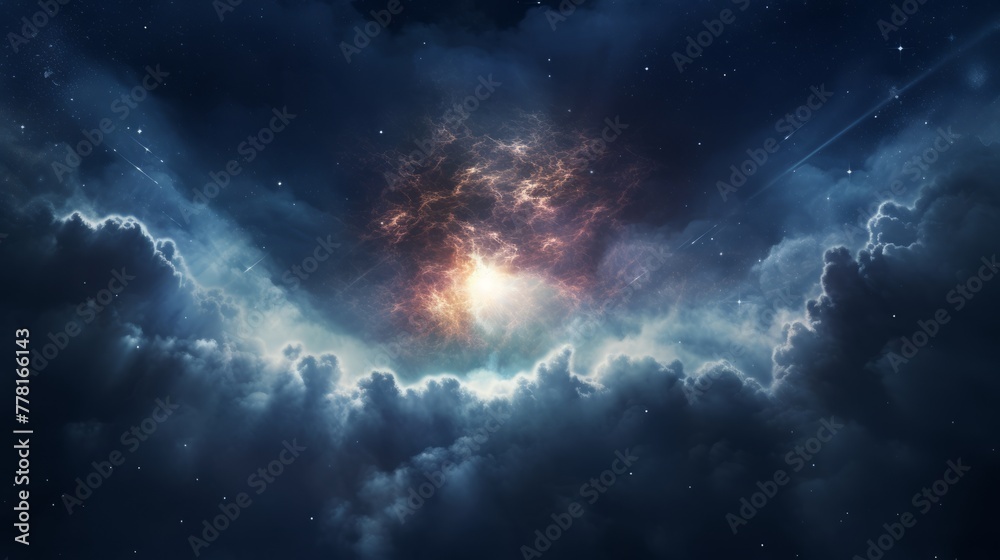 A celestial object surrounded by cosmic clouds A celestial object surrounded by cosmic clouds
