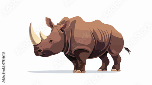 Cartoon rhino on white background flat vector isolated