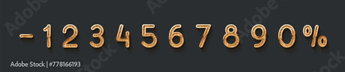 Golden elegant numbers 1, 2, 3, 4, 5, 6, 7, 8, 9, 0. Chic Design sign isolated on black background. Gold set of number, font luxury. vector illustration