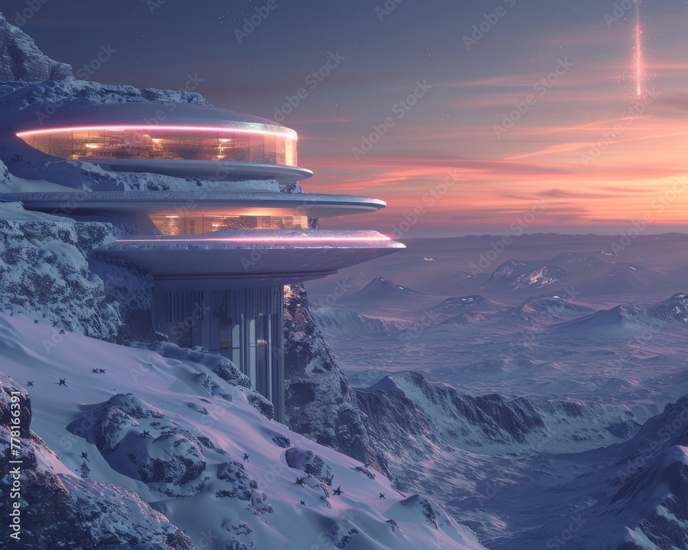 Fototapeta premium Interactive aurora viewing platform on Saturn