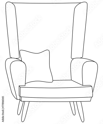 Armchair With A Throw Pillow Line Art