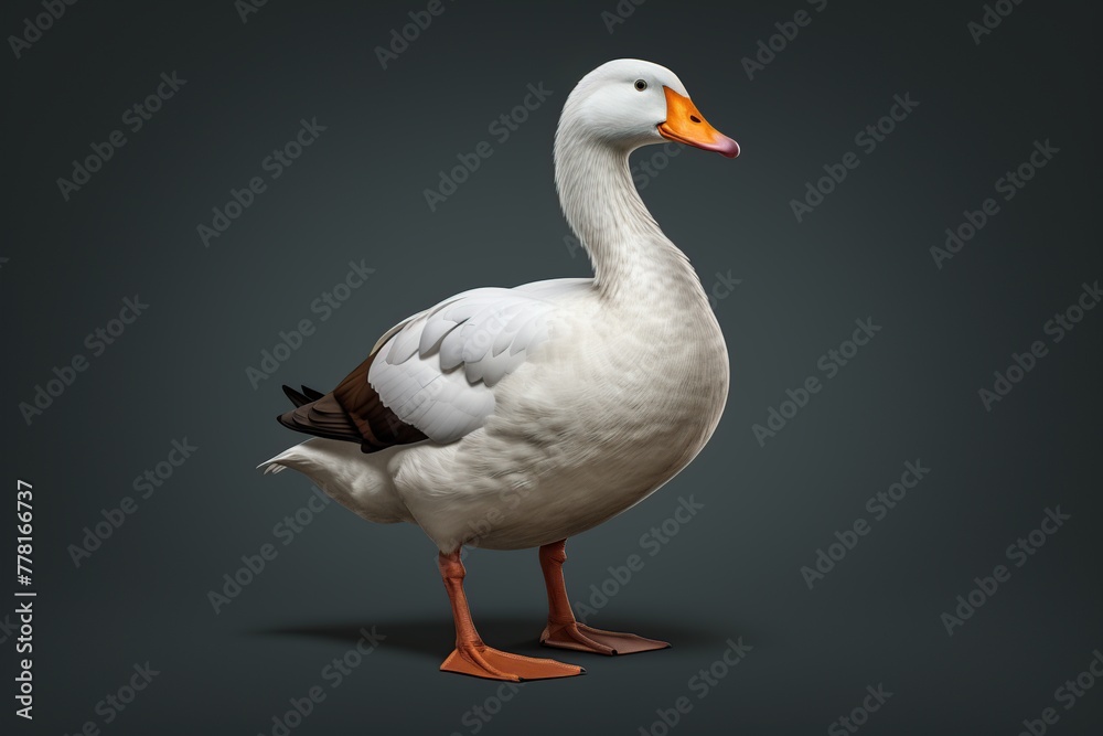 White goose isolated on gray background. Front view. White goose isolated on gray background. Front view.