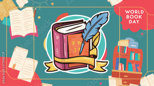 Enchanting Composition: A Book Lover's Haven with Colorful Stacks and Homegrown Charm - Vector Illustration