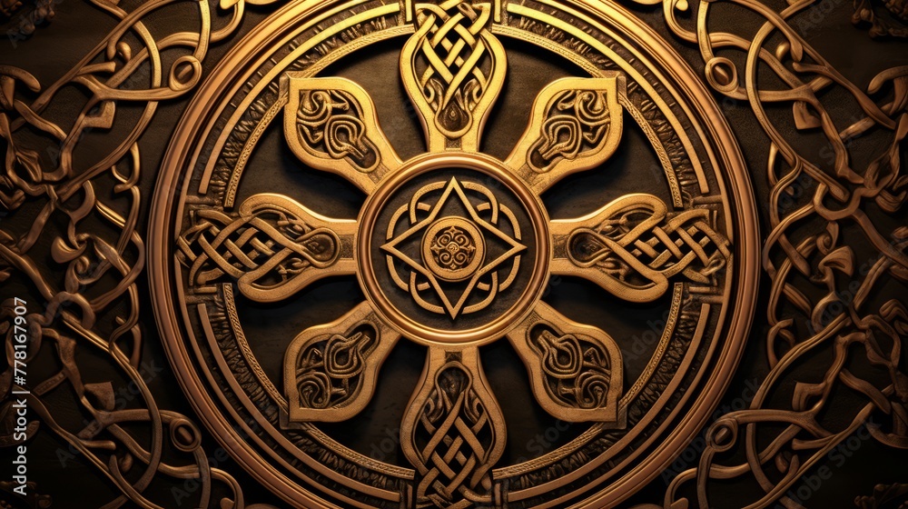 A mandala featuring a celtic cross in the center A mandala featuring a celtic cross in the center