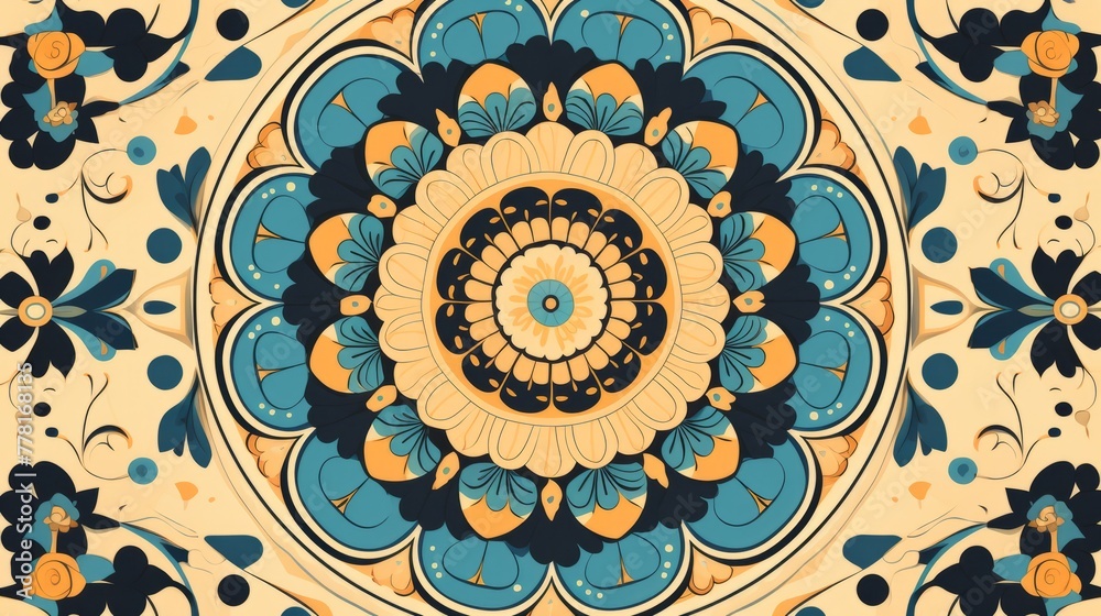 A mandala featuring concentric circles and floral motifs A mandala featuring concentric circles and floral motifs