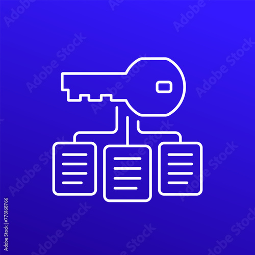 documents and key icon, line vector