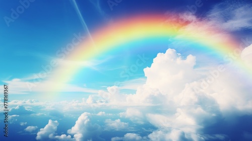 A rainbow peeking through clouds in a dramatic sky