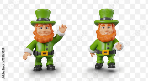 Funny bearded leprechaun in traditional clothes. Mythical character, fabulous smiling little man