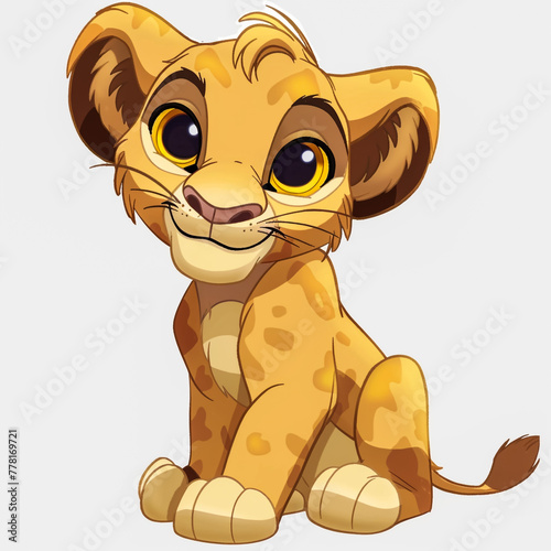 Playful Lion Cub Roaming on a Minimalistic Canvas. Cute lion, perfect for a poster design, childeren, adorable, cute wildlife, illustration, cheerful and charming, cartoons, friendly feline, art, kids