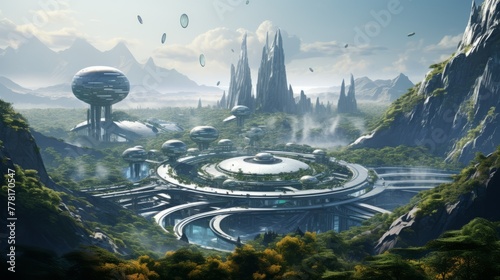 A futuristic space colony on another planet for a sci-fi twist photo