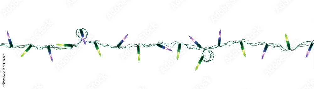 Fototapeta premium Christmas decorative light garlands. New Year's decor. Realistic Xmas holiday decoration. vector illustration