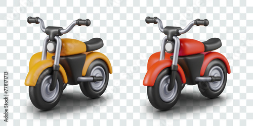 Set of isolated tricycles. Vintage vehicle with three wheels and sidecar