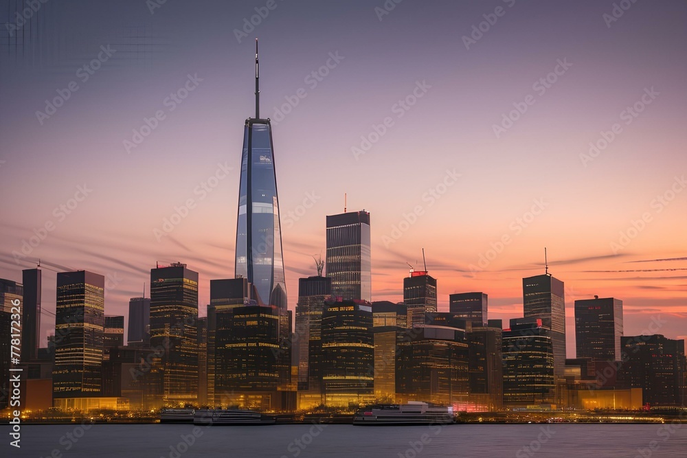 Obraz premium city skyline at sunset | city skyline at night | city at sunset | city at night | building in city
