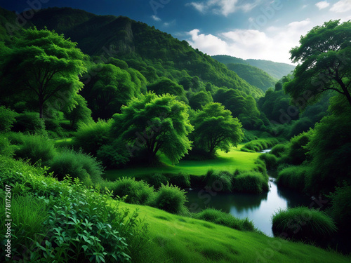 greenery scenery breathtaking in the forest with waterflow