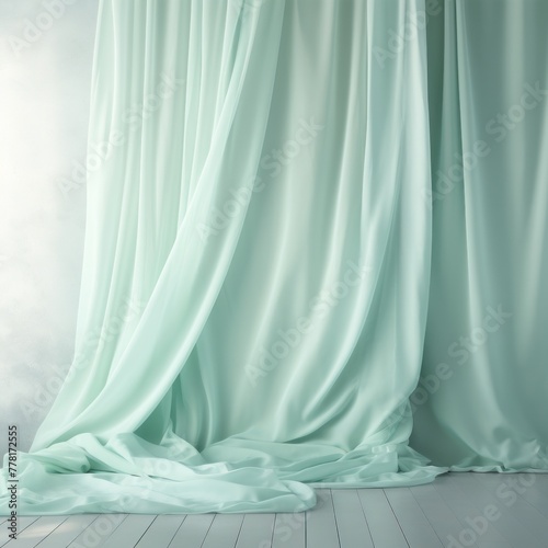 Mint Green soft chiffon texture background with blank copy space design photo backdrop