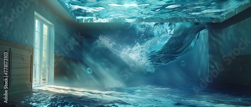 A surreal depiction of a room being slowly filled up with water, creating a unique opportunity for a captivating advertisement