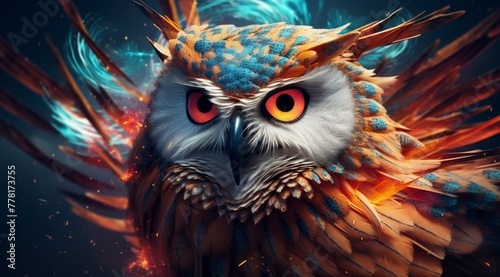 vibrant splendor of an owl brought to life through a stunning paint splash technique against a colorful backdrop, capturing the essence of artistic beauty and wildlife. © Surachetsh