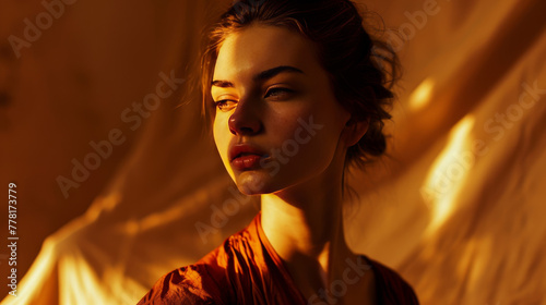 Woman photographed in the style of the reddish tint found in old fashioned film